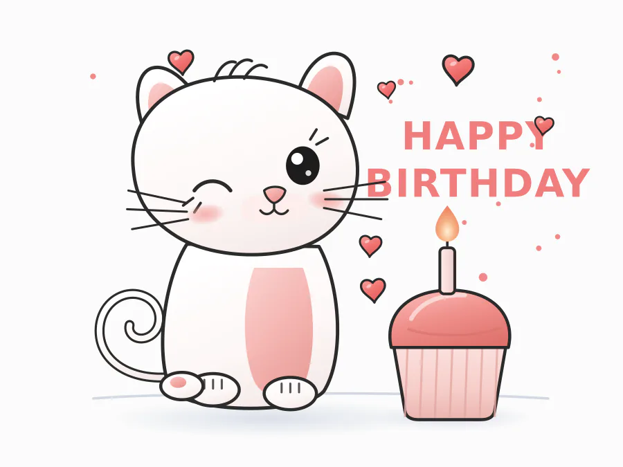 Kawaii Birthday Cat - Animated