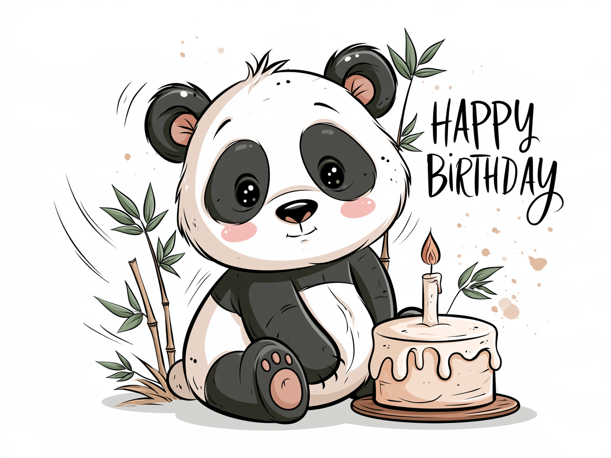 Birthday Panda in Ink