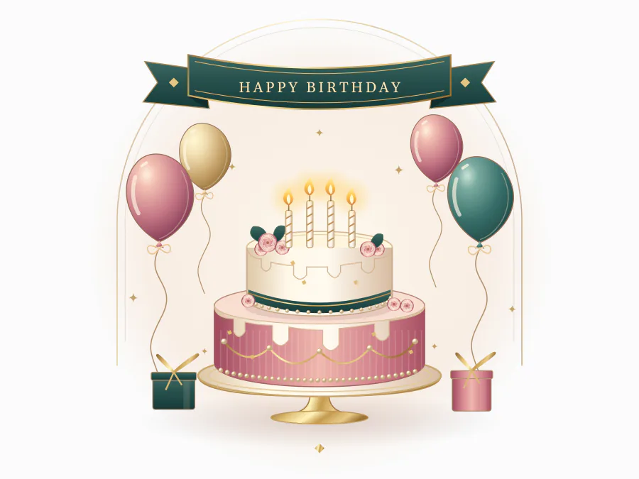 Rose and Gold Birthday Cake - Animated